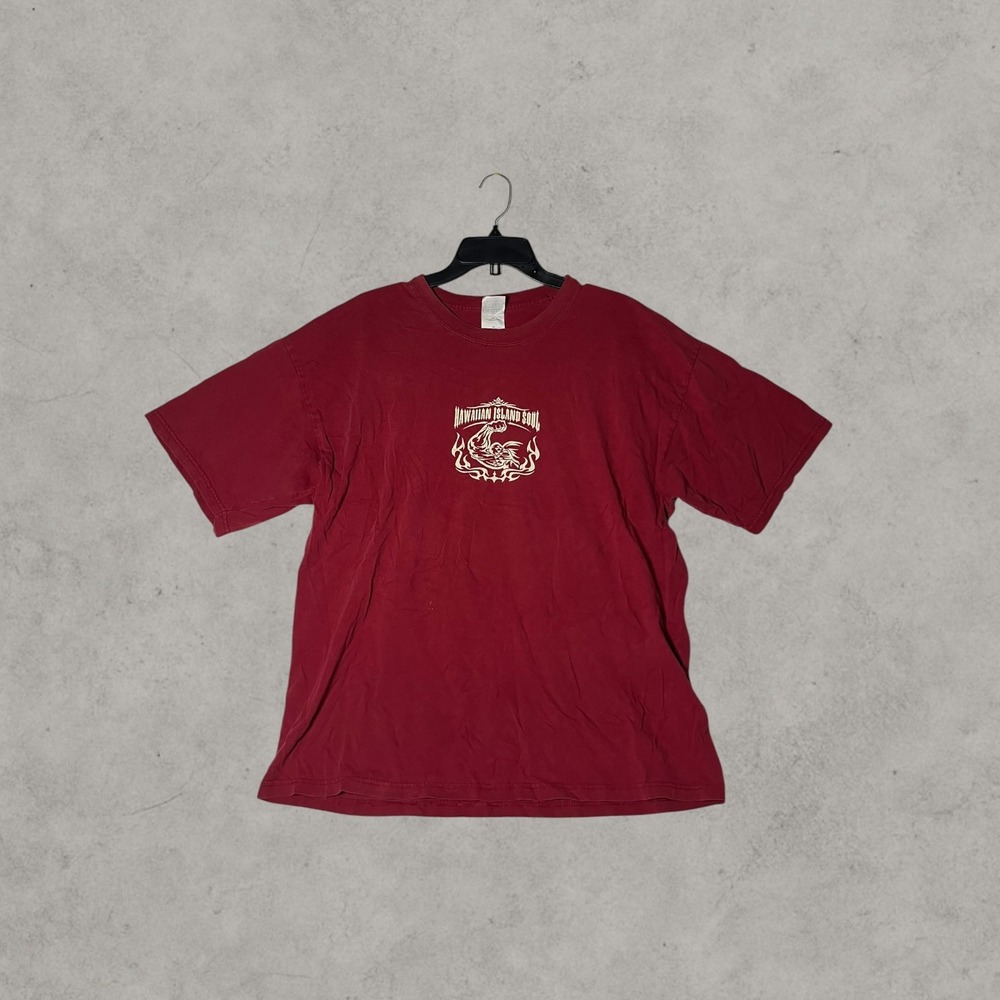 Hawaiian Island Soul Graphic T-Shirt Maroon Red Short Sleeve XL Mens Tee